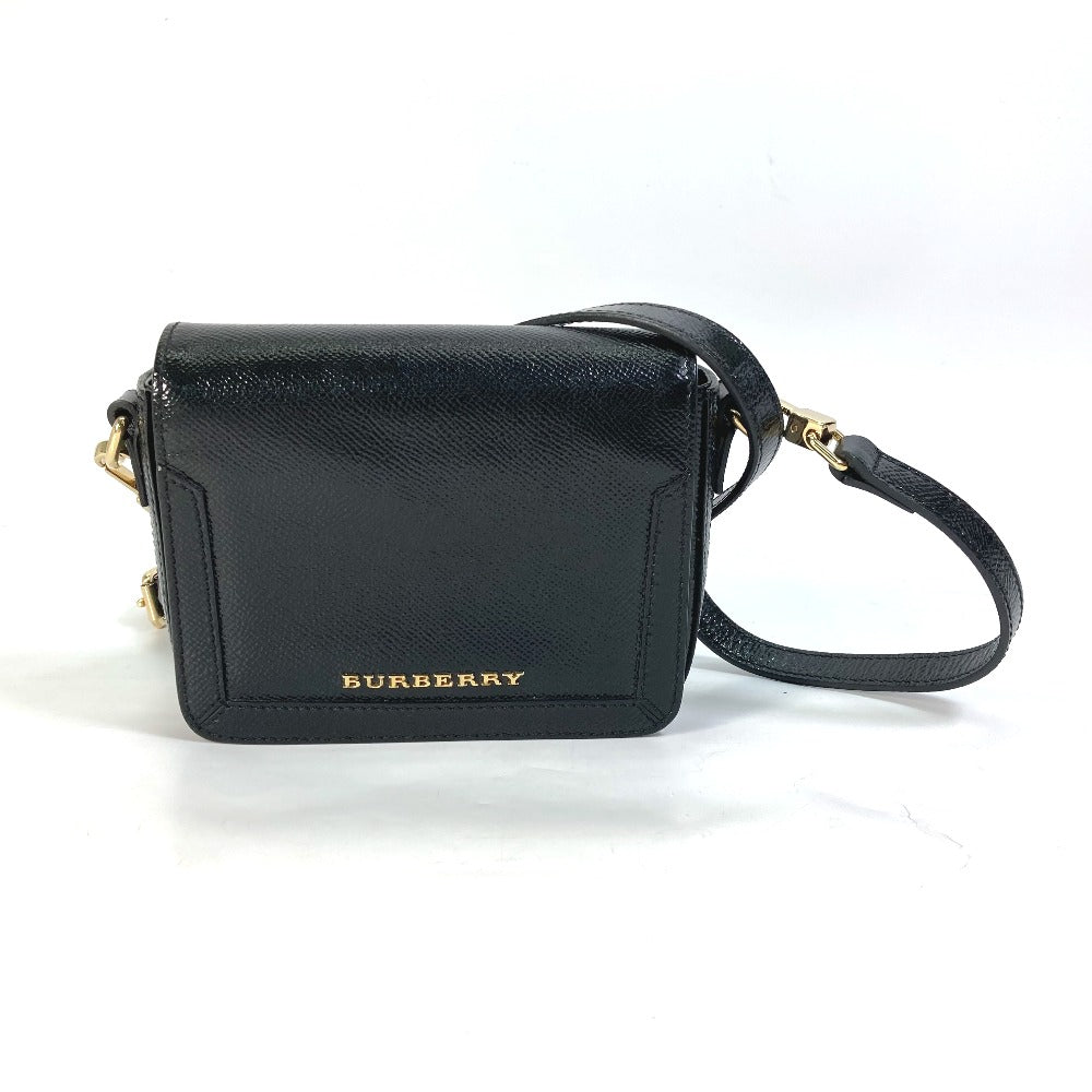 BURBERRY ロゴ ファスナーデザイン ポシェット カバン 斜め掛け ショルダーバッグ レザー レディース ブラック