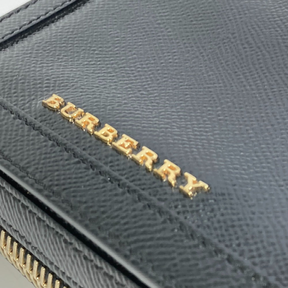 BURBERRY ロゴ ファスナーデザイン ポシェット カバン 斜め掛け ショルダーバッグ レザー レディース ブラック
