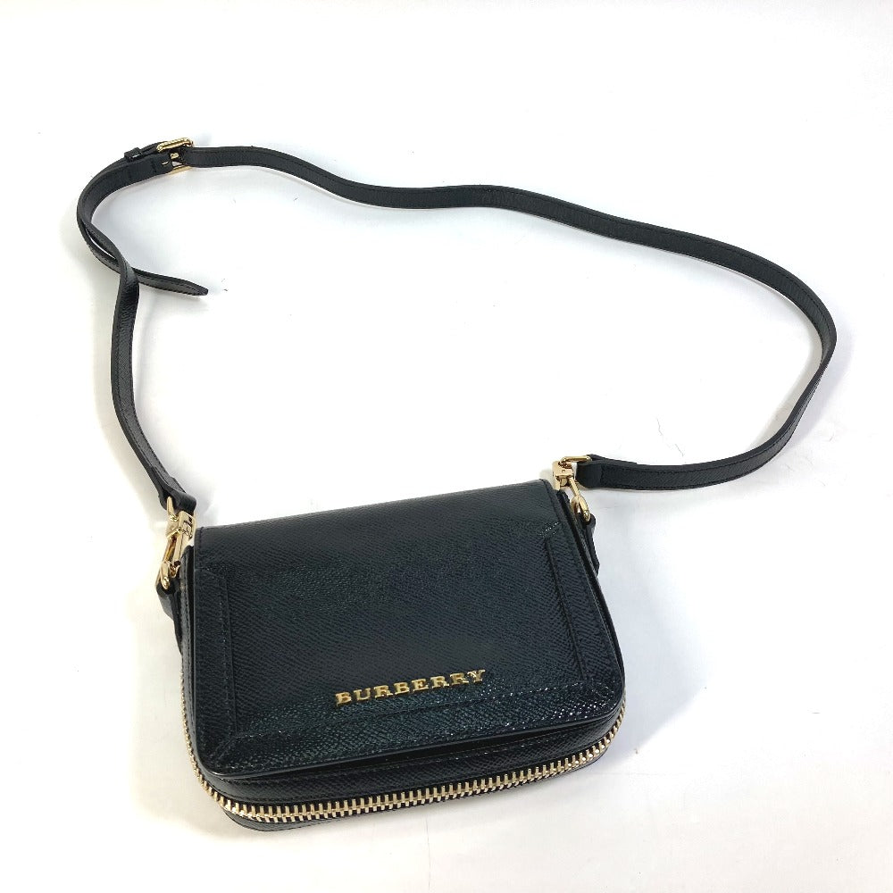 BURBERRY ロゴ ファスナーデザイン ポシェット カバン 斜め掛け ショルダーバッグ レザー レディース ブラック