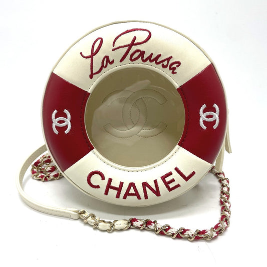 CHANEL AS0209 ココマーク CC ラウンド スモール チェーン クルーズライン　カバン ポシェット ショルダーバッグ ラムスキン レディース ホワイト/レッド