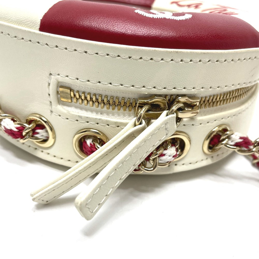 CHANEL AS0209 Coco Mark CC Round Small Chain Cruise Line Bag Pochette Shoulder Bag Lambskin Women's White/Red