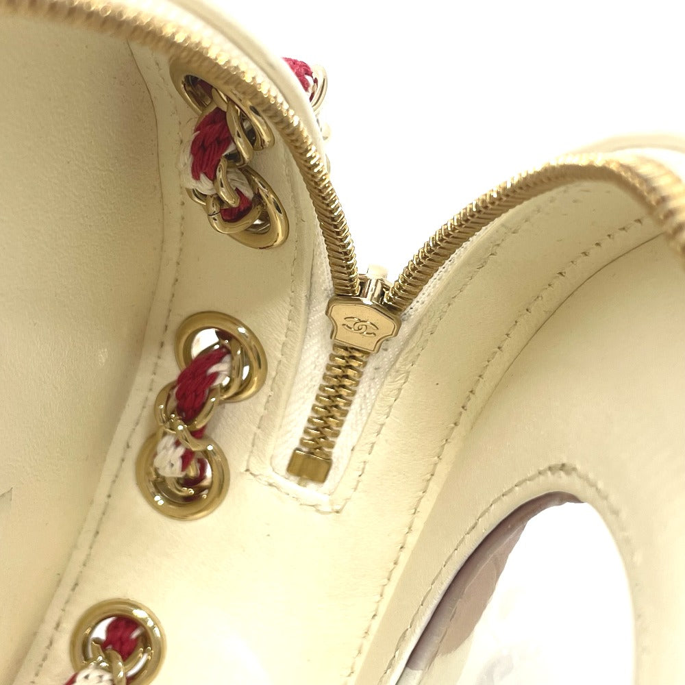 CHANEL AS0209 Coco Mark CC Round Small Chain Cruise Line Bag Pochette Shoulder Bag Lambskin Women's White/Red
