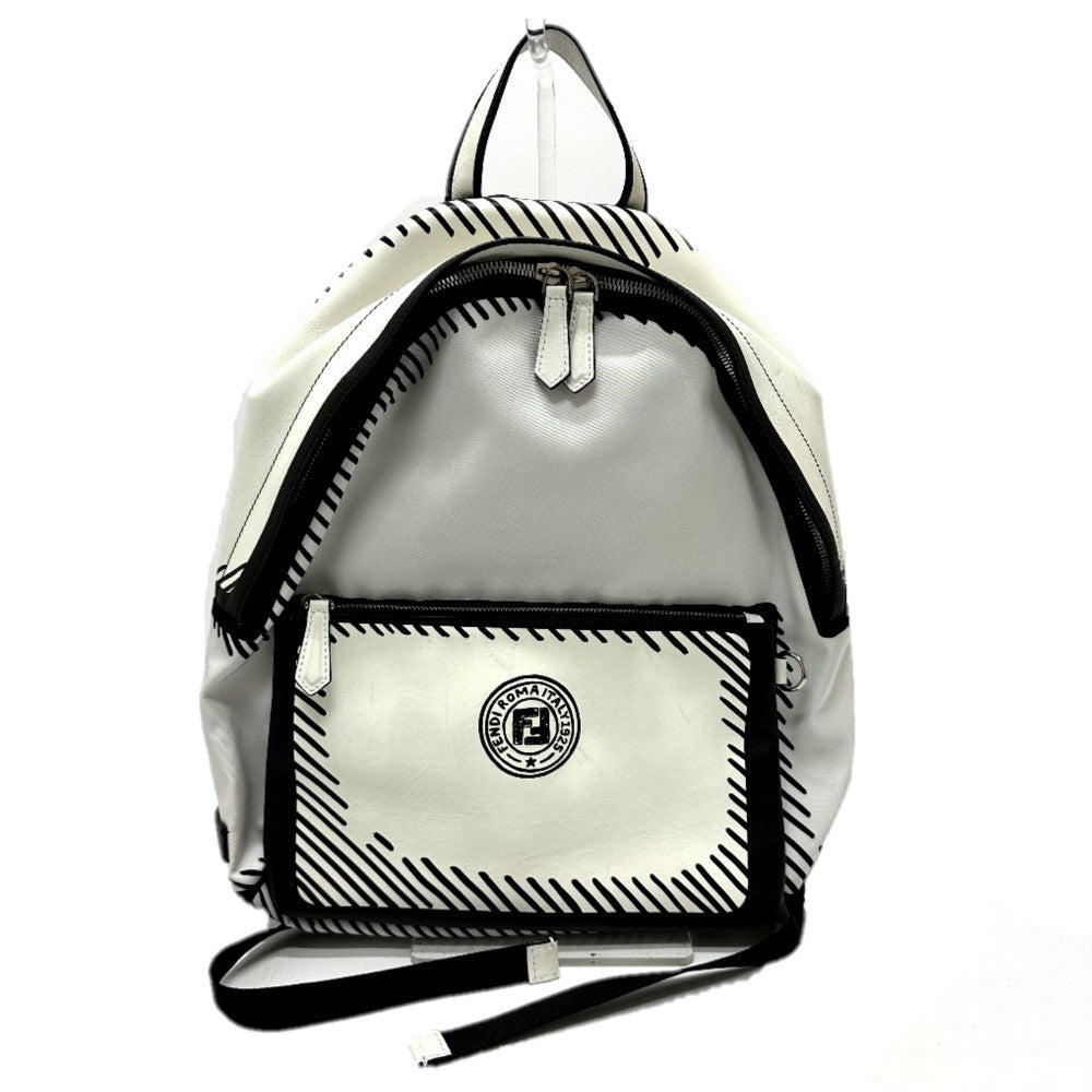 FENDI 7VZ042 Joshua Vides California Sky Backpack, Canvas/Leather, Men's, White