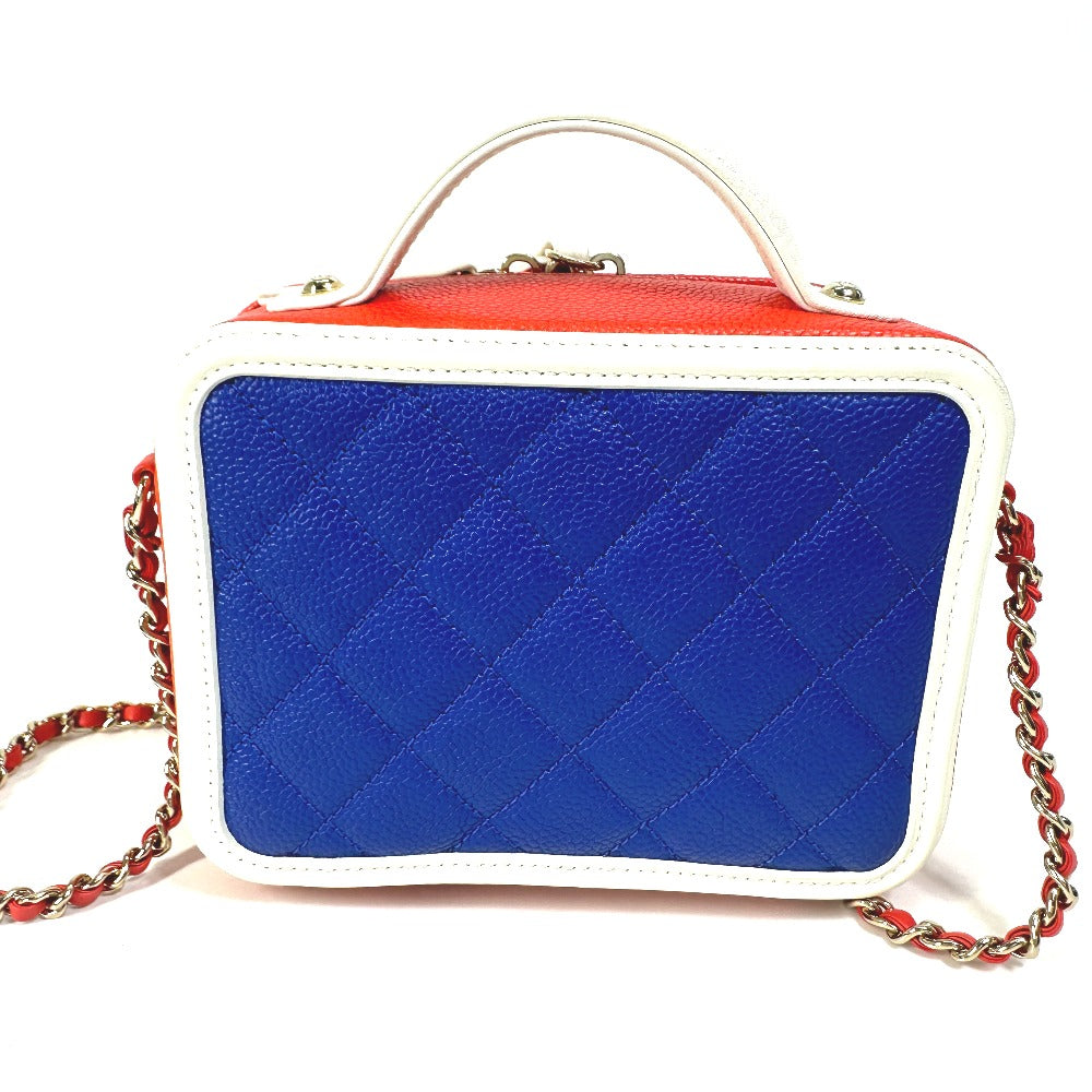 CHANEL A93342 Coco Mark CC Filigree Vanity Bag, Tricolor Caviar Leather Shoulder Bag, Red