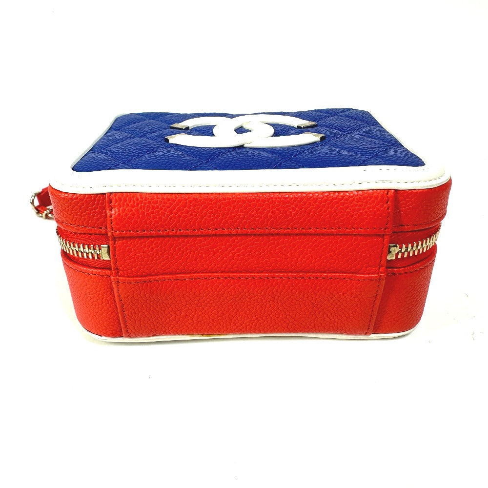 CHANEL A93342 Coco Mark CC Filigree Vanity Bag, Tricolor Caviar Leather Shoulder Bag, Red