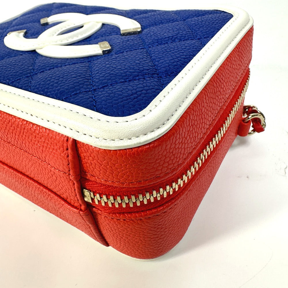 CHANEL A93342 Coco Mark CC Filigree Vanity Bag, Tricolor Caviar Leather Shoulder Bag, Red