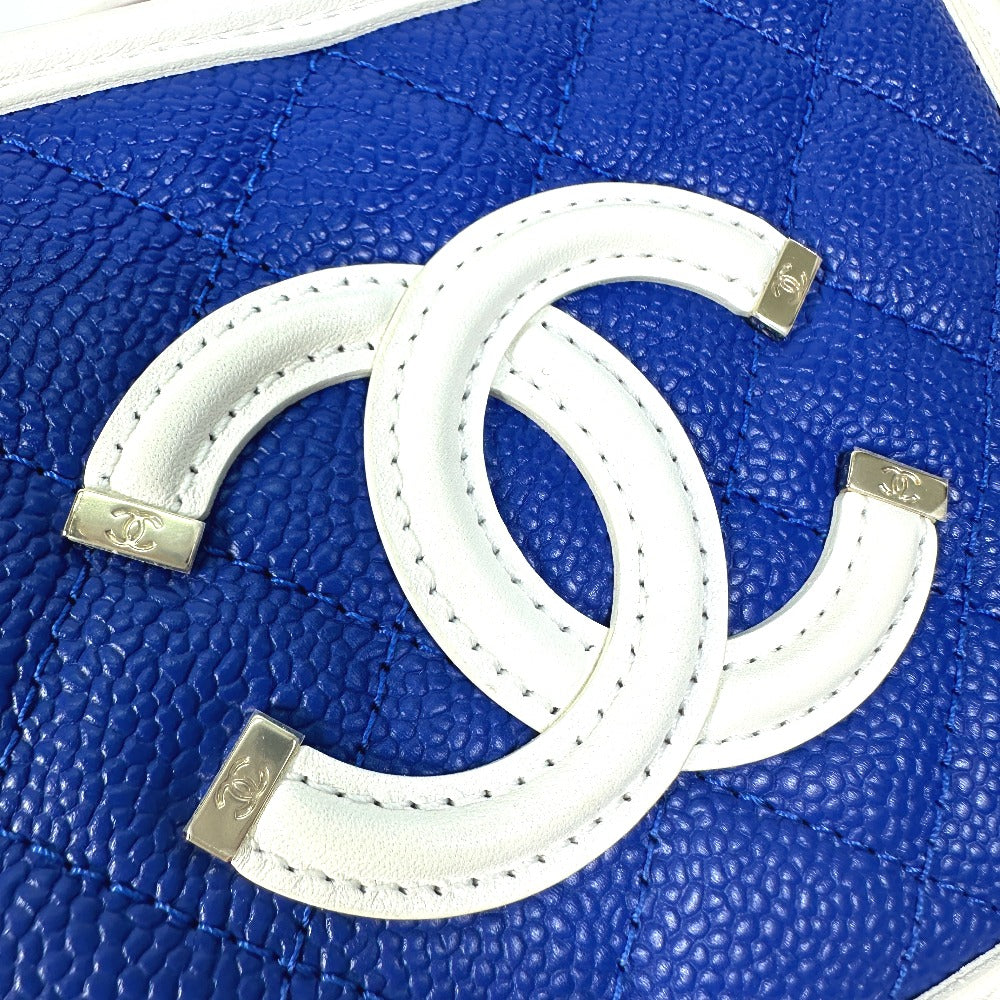 CHANEL A93342 Coco Mark CC Filigree Vanity Bag, Tricolor Caviar Leather Shoulder Bag, Red