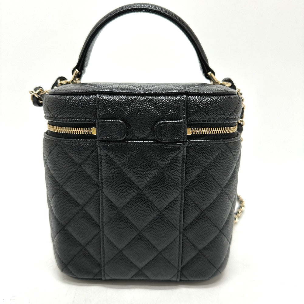 CHANEL AS2362 Coco Mark CC Matelasse Quilted 2-Way Chain Bag, Shoulder Bag, Handbag, Vanity Bag, Caviar Skin, Women's, Black