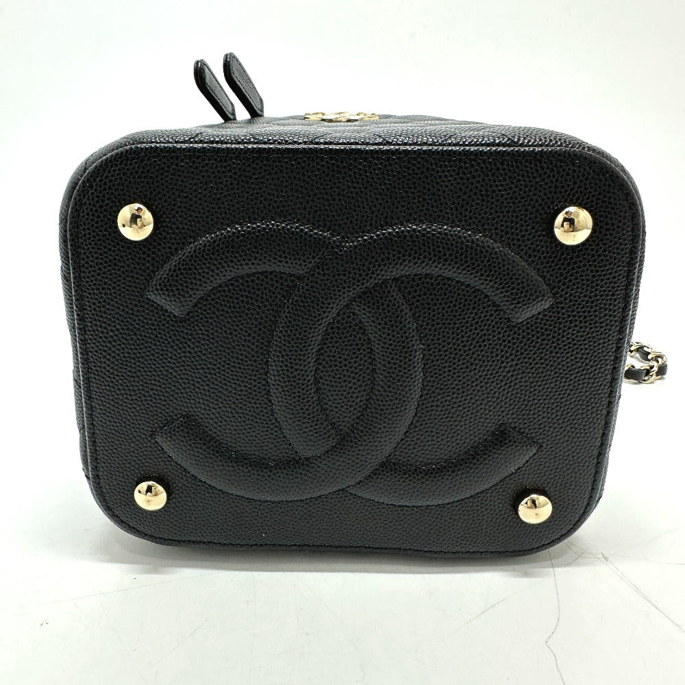 CHANEL AS2362 Coco Mark CC Matelasse Quilted 2-Way Chain Bag, Shoulder Bag, Handbag, Vanity Bag, Caviar Skin, Women's, Black