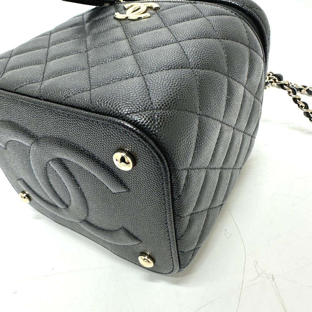 CHANEL AS2362 Coco Mark CC Matelasse Quilted 2-Way Chain Bag, Shoulder Bag, Handbag, Vanity Bag, Caviar Skin, Women's, Black