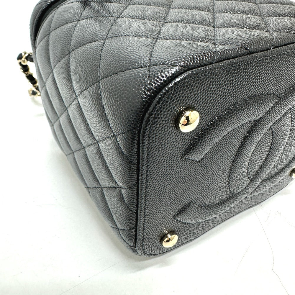 CHANEL AS2362 Coco Mark CC Matelasse Quilted 2-Way Chain Bag, Shoulder Bag, Handbag, Vanity Bag, Caviar Skin, Women's, Black