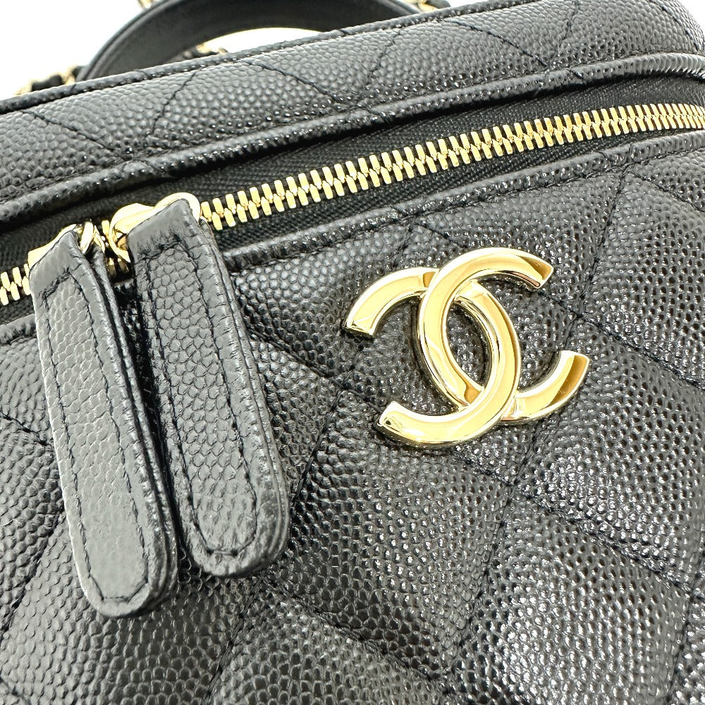 CHANEL AS2362 Coco Mark CC Matelasse Quilted 2-Way Chain Bag, Shoulder Bag, Handbag, Vanity Bag, Caviar Skin, Women's, Black