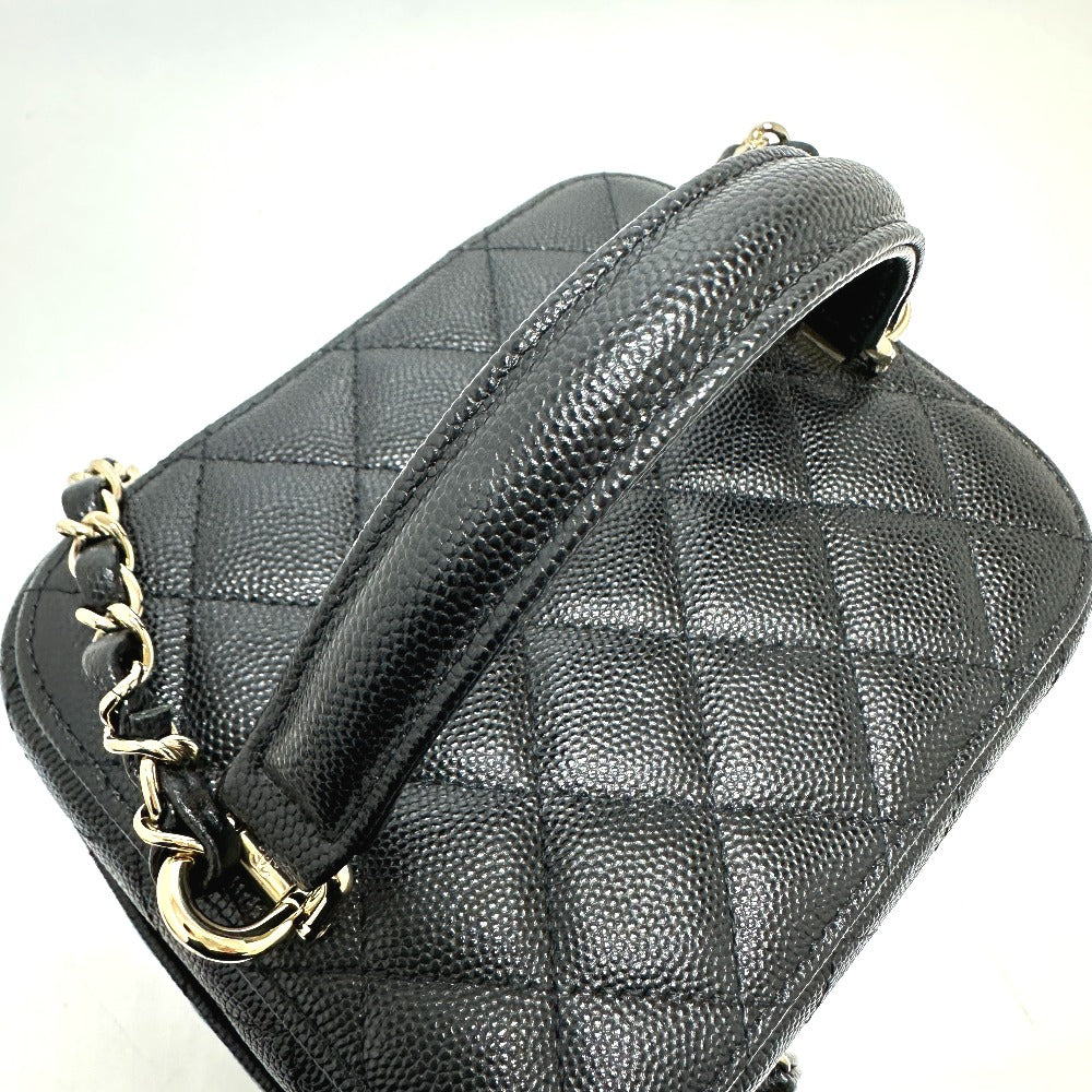 CHANEL AS2362 Coco Mark CC Matelasse Quilted 2-Way Chain Bag, Shoulder Bag, Handbag, Vanity Bag, Caviar Skin, Women's, Black