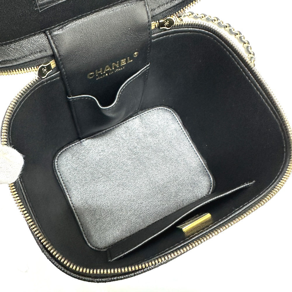 CHANEL AS2362 Coco Mark CC Matelasse Quilted 2-Way Chain Bag, Shoulder Bag, Handbag, Vanity Bag, Caviar Skin, Women's, Black