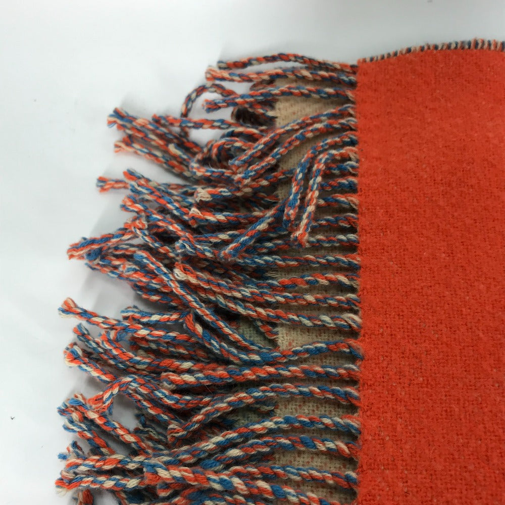 HERMES "Brides de Gala" Plaid Blanket, Fringe, Wool/Cashmere, Unisex, Orange