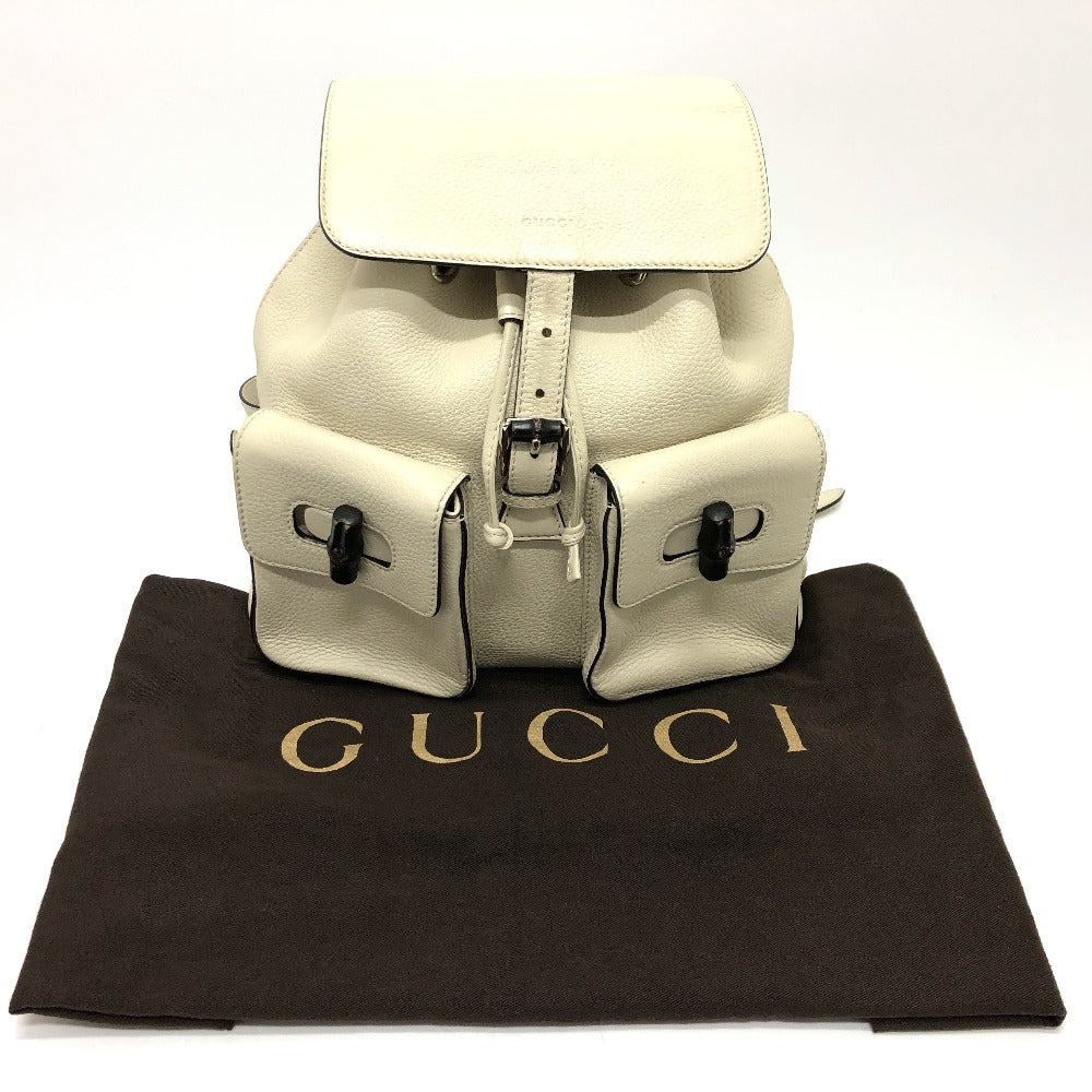 GUCCI 370833 バンブー バックパック カバン リュックサック レザー レディース ホワイト系