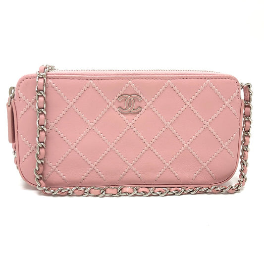 CHANEL A82527 CC ココマーク マトラッセ ワイルドステッチ チェーンウォレット 長財布 ショルダーバッグ ラムスキン レディース ピンク