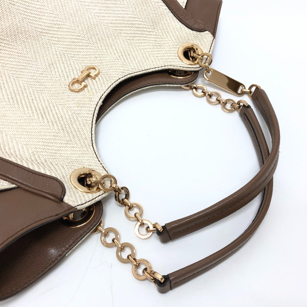 Salvatore Ferragamo Gancini Shoulder Bag/Tote Bag in Beige Canvas/Leather for Men