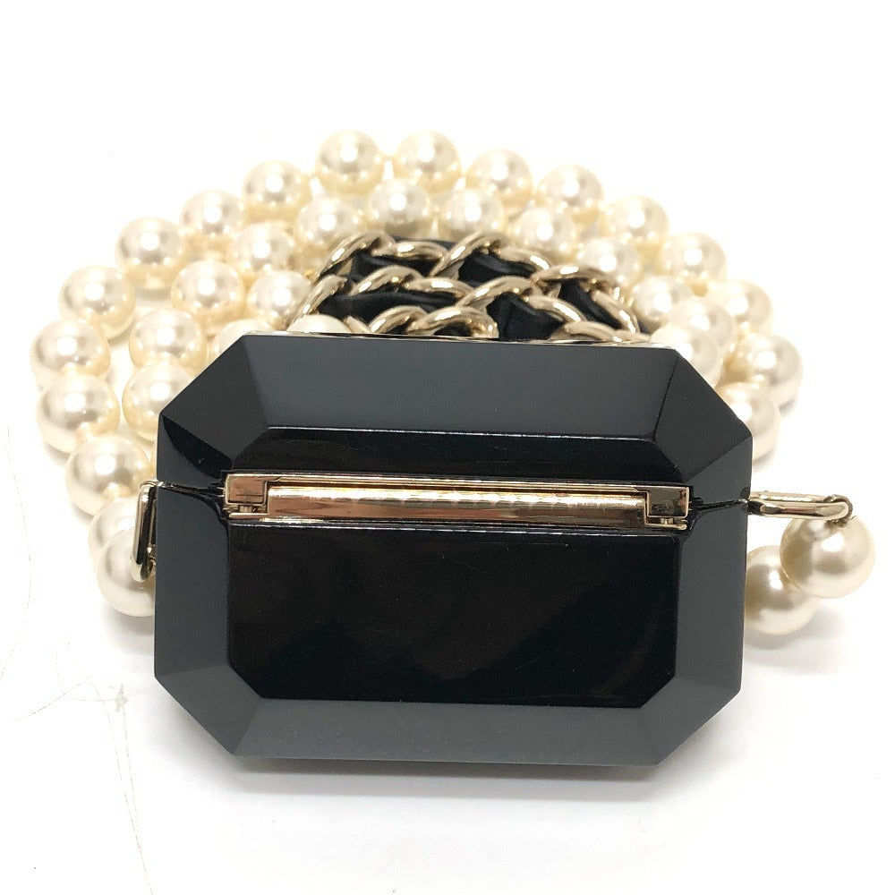 CHANEL AB6425 CC Coco Mark AirPods Pro Case, Apple Pearl Shoulder Bag, P21A Earphone Case, Plastic, Women's, Black
