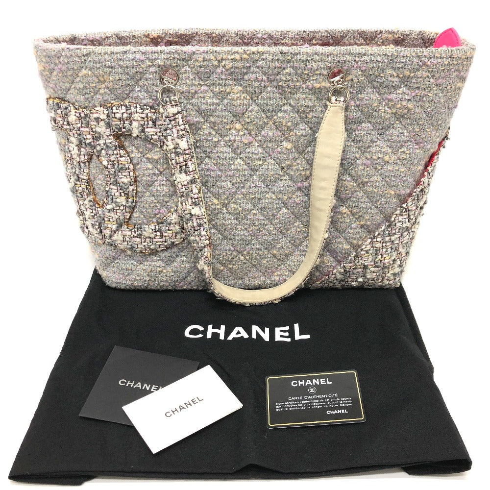 CHANEL CC ココマーク カンボンライン ラージ ショルダーバッグ 肩掛け トートバッグ ツイード レディース パープル系