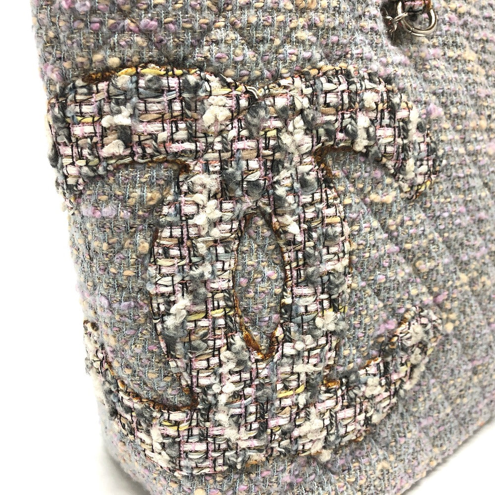 CHANEL CC ココマーク カンボンライン ラージ ショルダーバッグ 肩掛け トートバッグ ツイード レディース パープル系