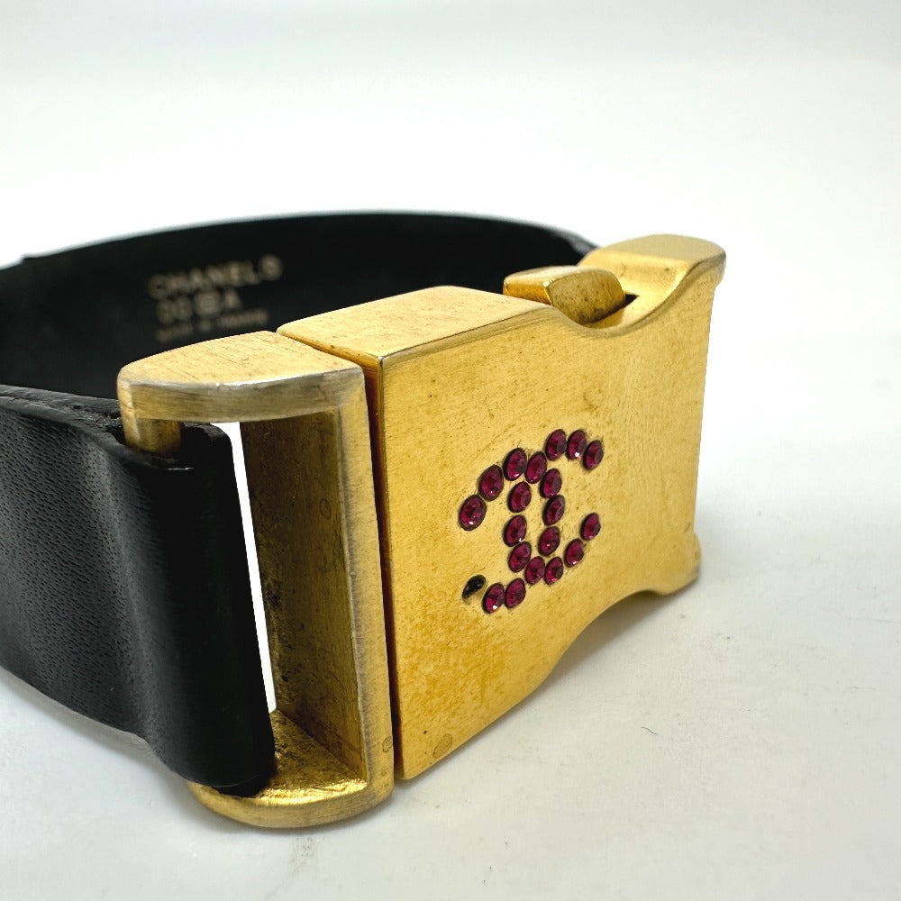CHANEL Coco Mark 00A Bracelet GP/Leather Women's Black
