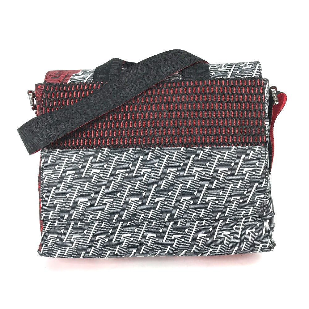Christian Louboutin 1205006 総柄 斜め掛け ルビクリック 2WAY メッセンジャー ハンドバッグ ビジネスバッグ カバン ショルダーバッグ ナイロン メンズ ブラック/レッド