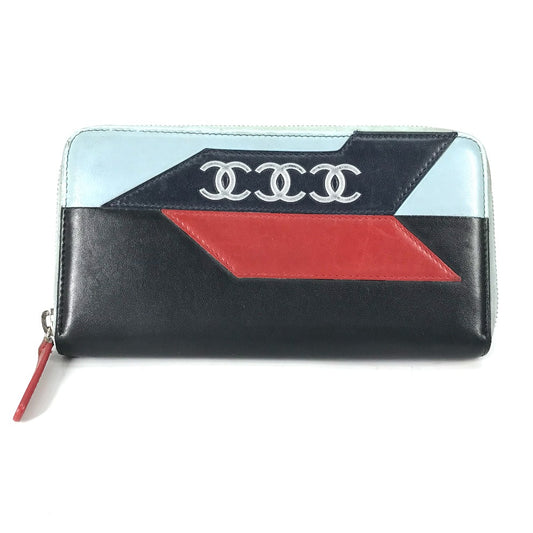 CHANEL エアライン トリプルココ ロングウォレット ラウンドファスナー 長財布 レザー レディース ブラック