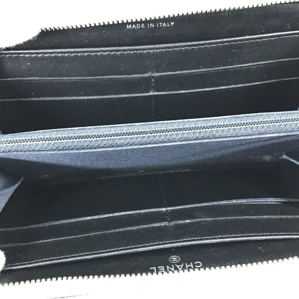 CHANEL Airline Triple Coco Long Wallet, Round Zipper, Leather, Women's, Black