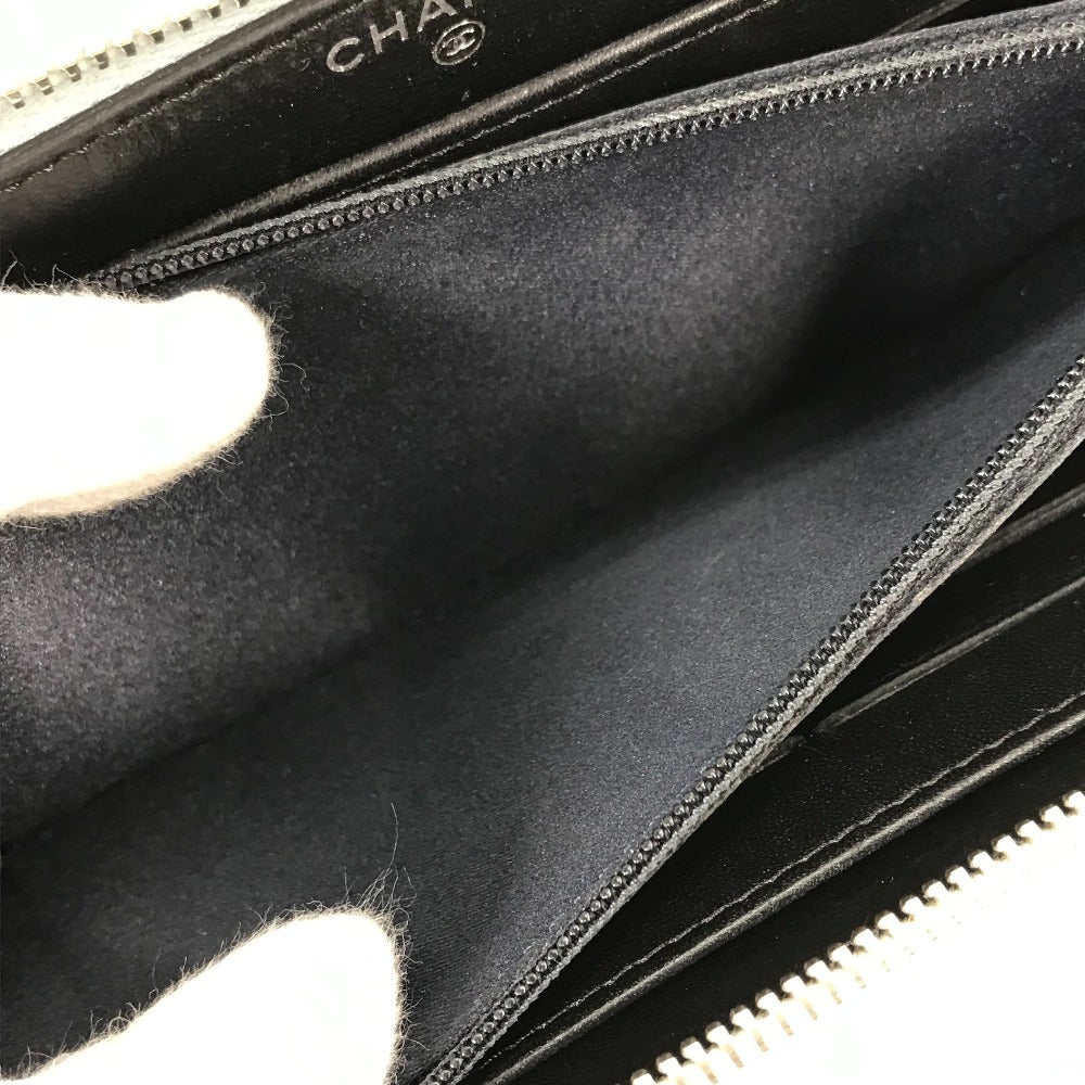 CHANEL Airline Triple Coco Long Wallet, Round Zipper, Leather, Women's, Black