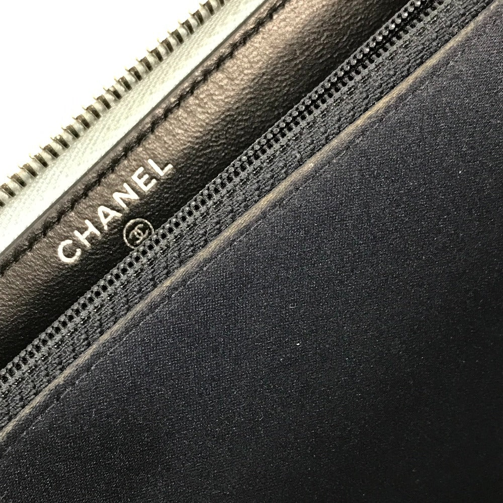 CHANEL Airline Triple Coco Long Wallet, Round Zipper, Leather, Women's, Black