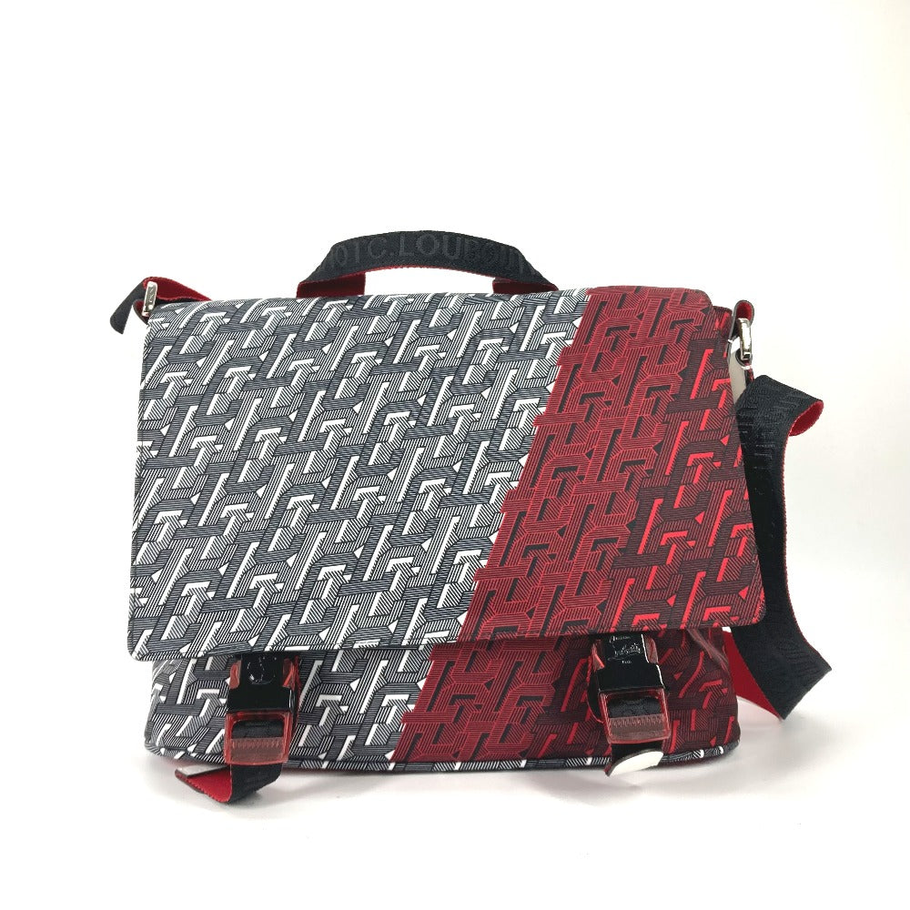 Christian Louboutin 1205006 All-Over Print Rubiclic Messenger Bag, Handbag, Crossbody Bag, 2-Way Shoulder Bag, Nylon/Leather, Men's, Red