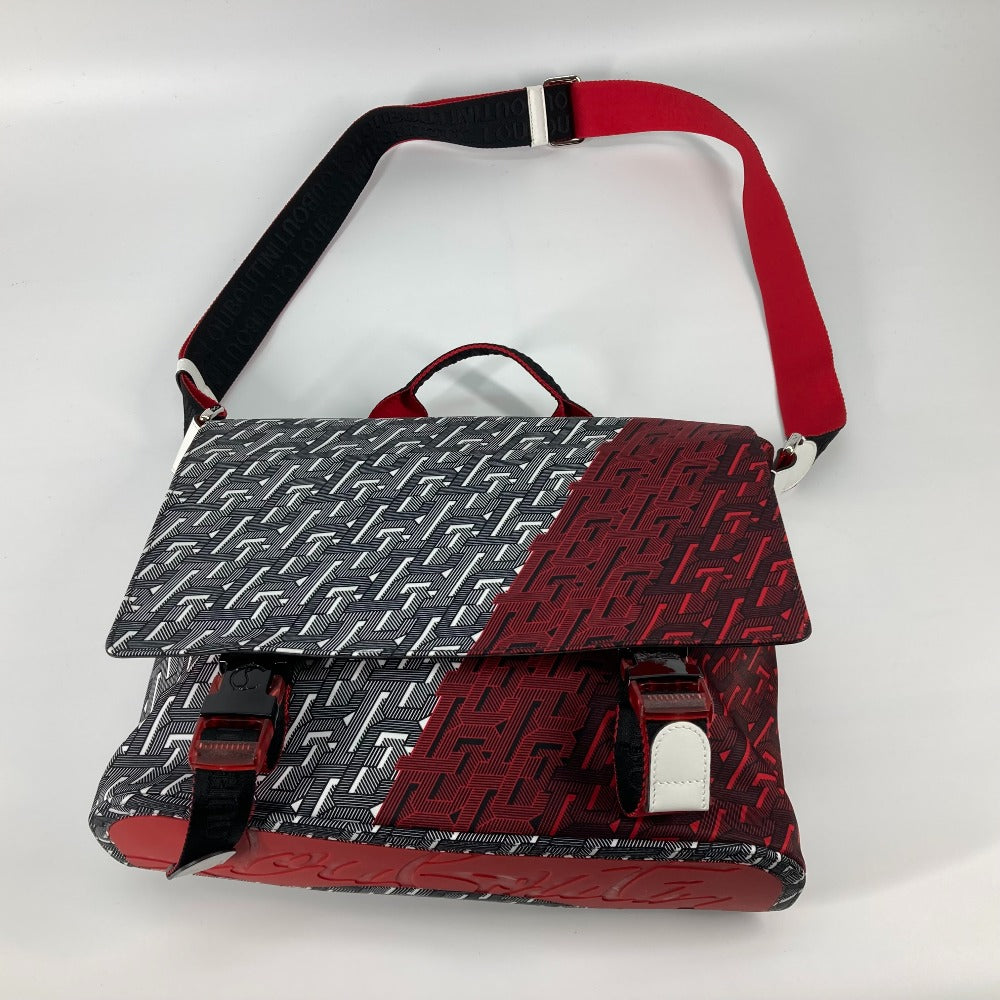 Christian Louboutin 1205006 All-Over Print Rubiclic Messenger Bag, Handbag, Crossbody Bag, 2-Way Shoulder Bag, Nylon/Leather, Men's, Red