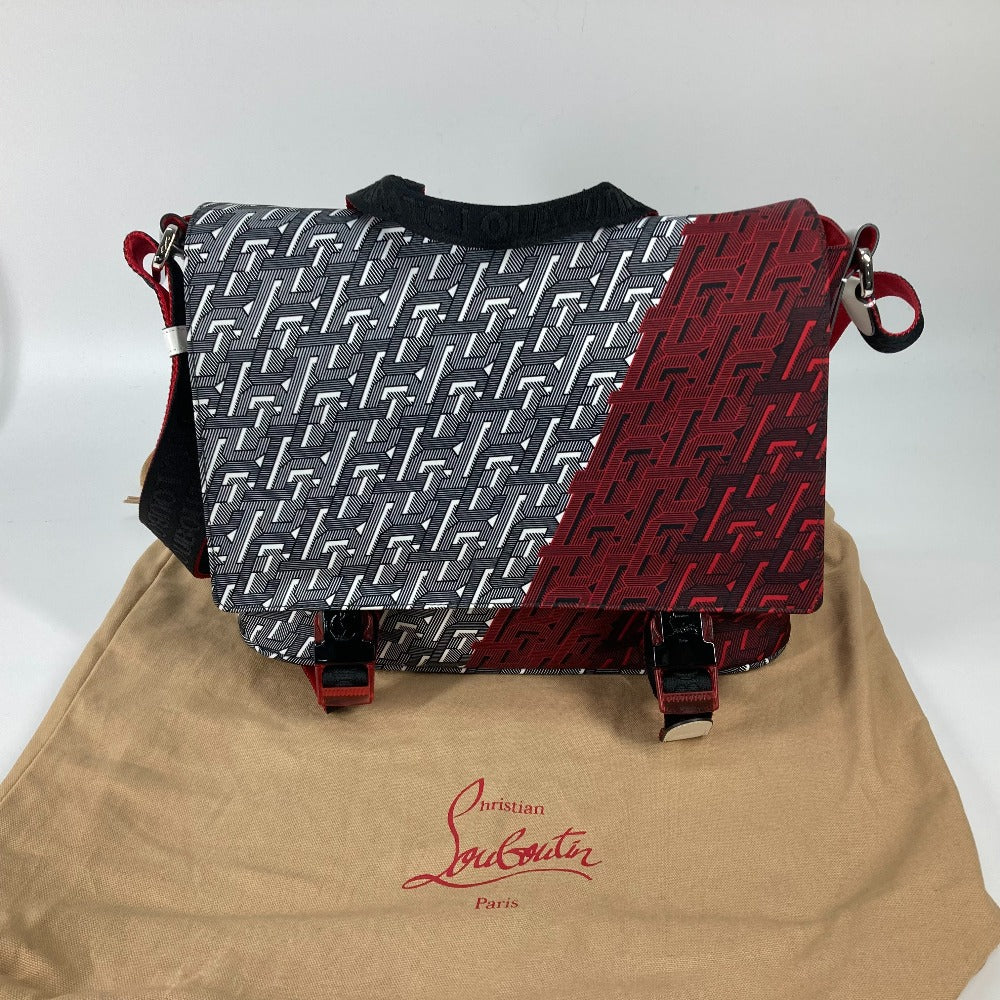 Christian Louboutin 1205006 All-Over Print Rubiclic Messenger Bag, Handbag, Crossbody Bag, 2-Way Shoulder Bag, Nylon/Leather, Men's, Red