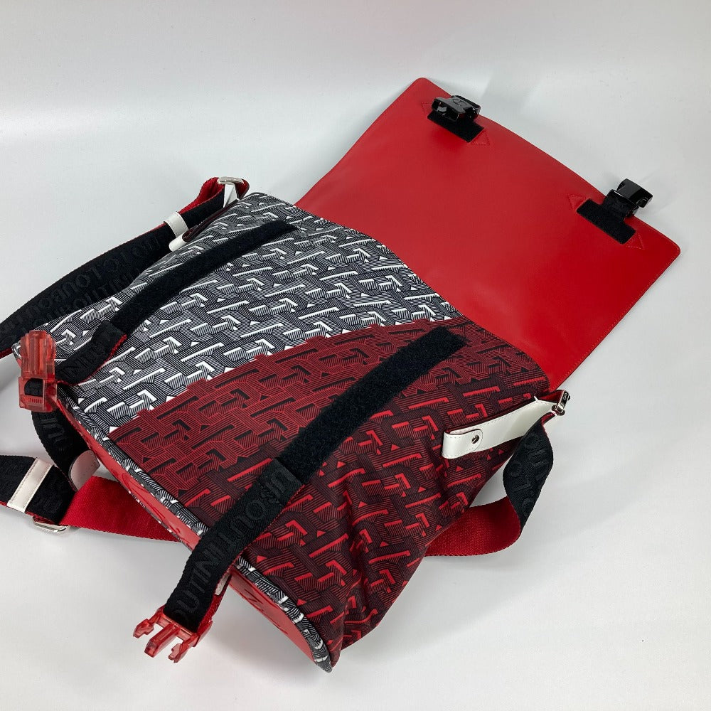 Christian Louboutin 1205006 All-Over Print Rubiclic Messenger Bag, Handbag, Crossbody Bag, 2-Way Shoulder Bag, Nylon/Leather, Men's, Red