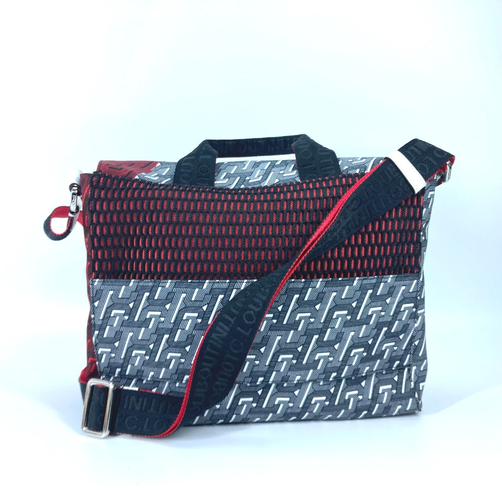 Christian Louboutin 1205006 All-Over Print Rubiclic Messenger Bag, Handbag, Crossbody Bag, 2-Way Shoulder Bag, Nylon/Leather, Men's, Red
