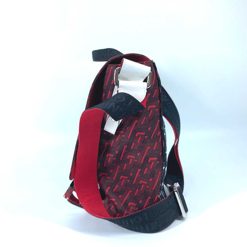 Christian Louboutin 1205006 All-Over Print Rubiclic Messenger Bag, Handbag, Crossbody Bag, 2-Way Shoulder Bag, Nylon/Leather, Men's, Red