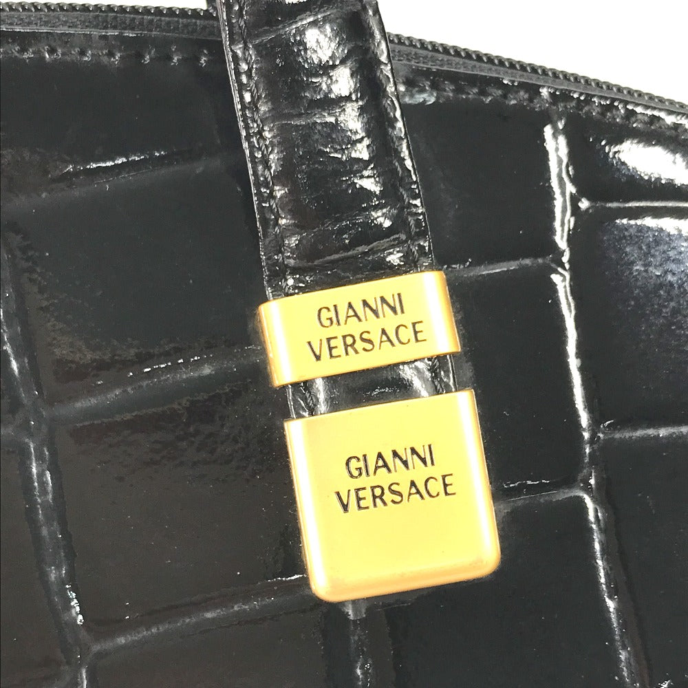 VERSACE Vintage Embossed Medusa Logo Tote Bag Shoulder Bag Handbag Leather Women's Black
