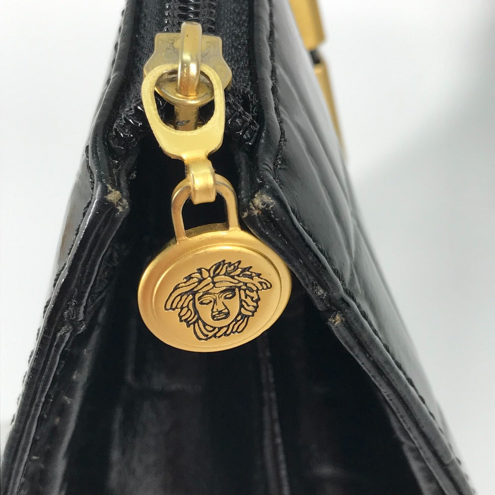 VERSACE Vintage Embossed Medusa Logo Tote Bag Shoulder Bag Handbag Leather Women's Black