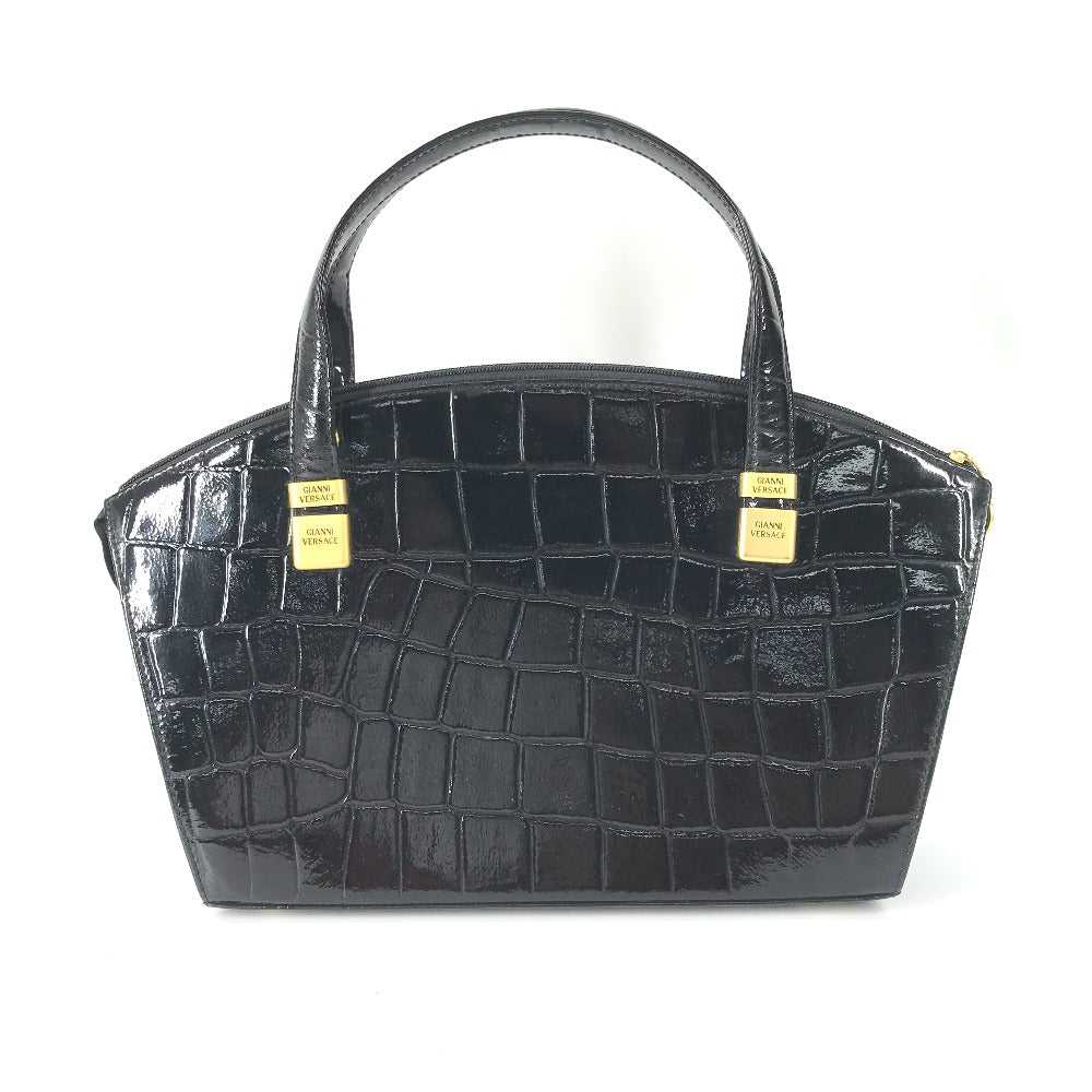 VERSACE Vintage Embossed Medusa Logo Tote Bag Shoulder Bag Handbag Leather Women's Black
