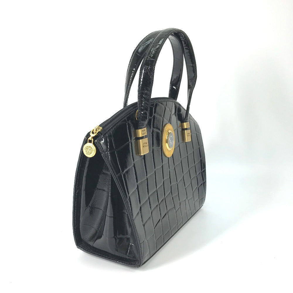 VERSACE Vintage Embossed Medusa Logo Tote Bag Shoulder Bag Handbag Leather Women's Black