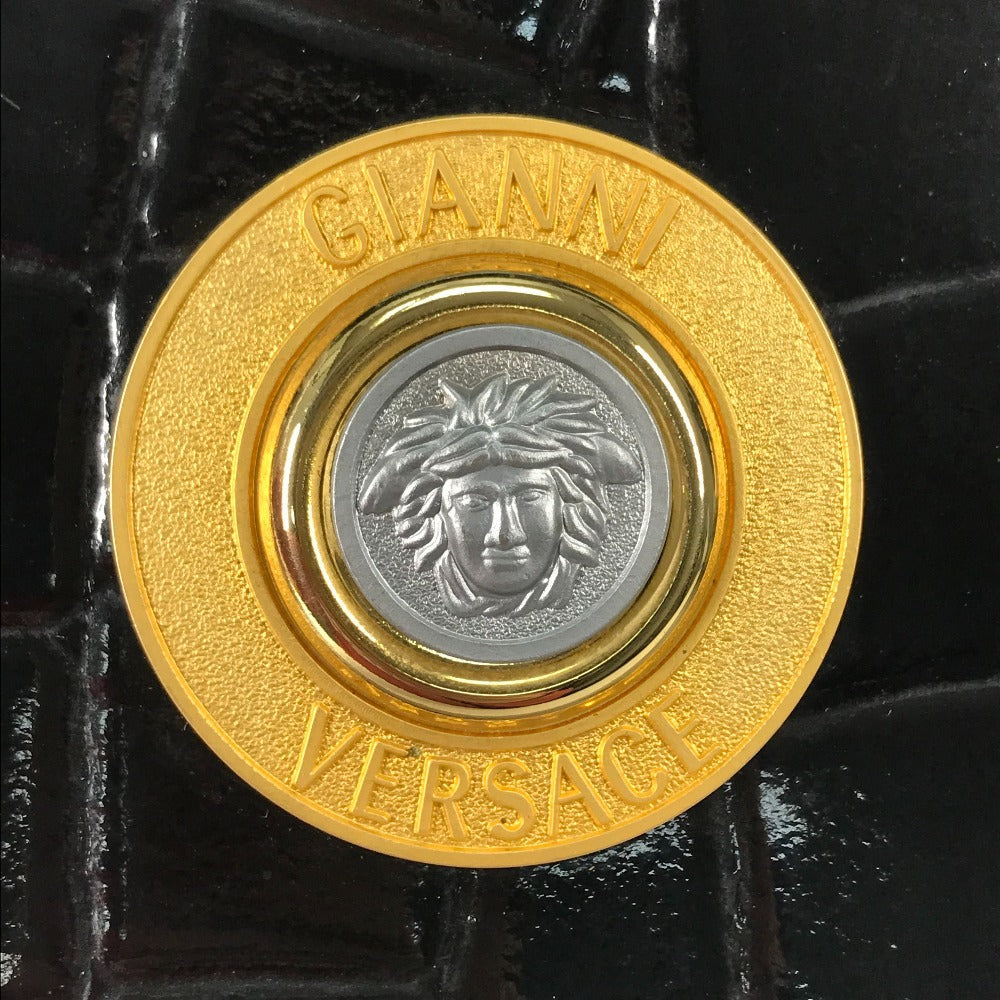 VERSACE Vintage Embossed Medusa Logo Tote Bag Shoulder Bag Handbag Leather Women's Black