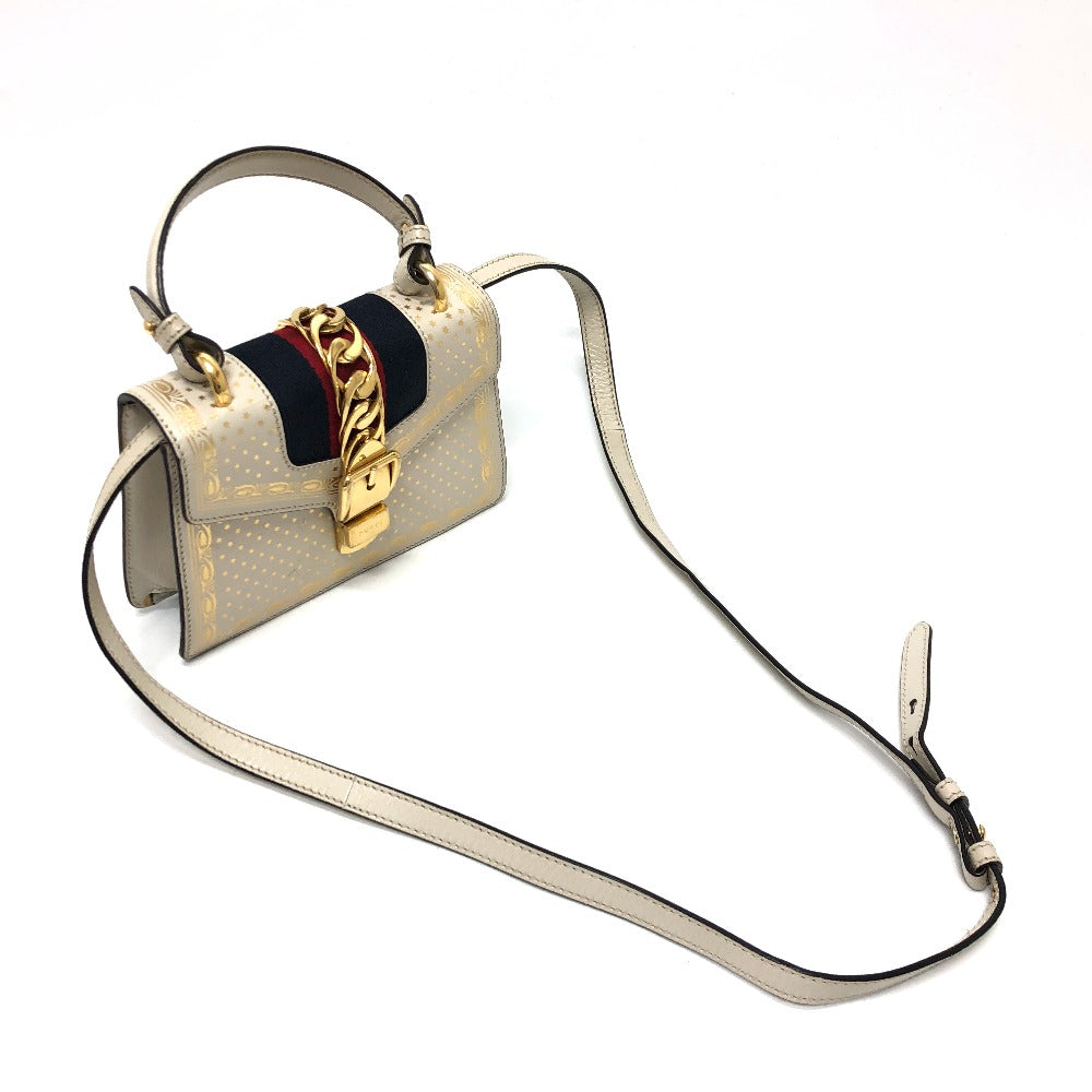 GUCCI 470270 Sylvie 2-Way Bag, Handbag/Shoulder Bag, Leather, Women's, White
