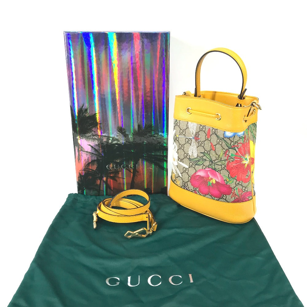 GUCCI 550621 GG フローラ フラワー スモール バケット 2WAY ショルダーバッグ 斜め掛け ばけつ ハンドバッグ GGスプリームキャンバス レディース ベージュ