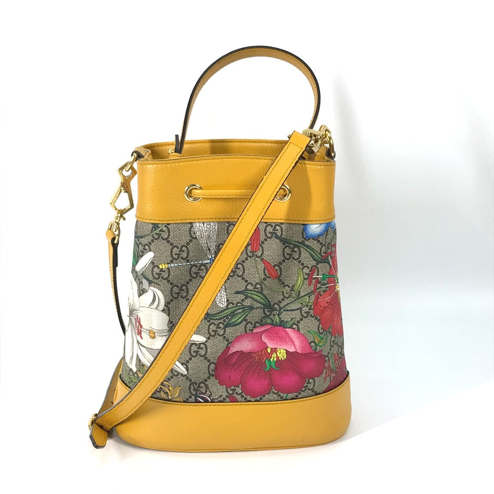 GUCCI 550621 GG フローラ フラワー スモール バケット 2WAY ショルダーバッグ 斜め掛け ばけつ ハンドバッグ GGスプリームキャンバス レディース ベージュ