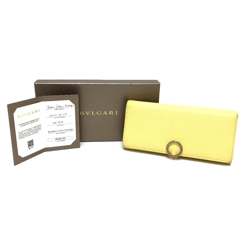 BVLGARI ロゴクリップ ロングウォレット 2つ折り財布 長財布 レザー レディース イエロー