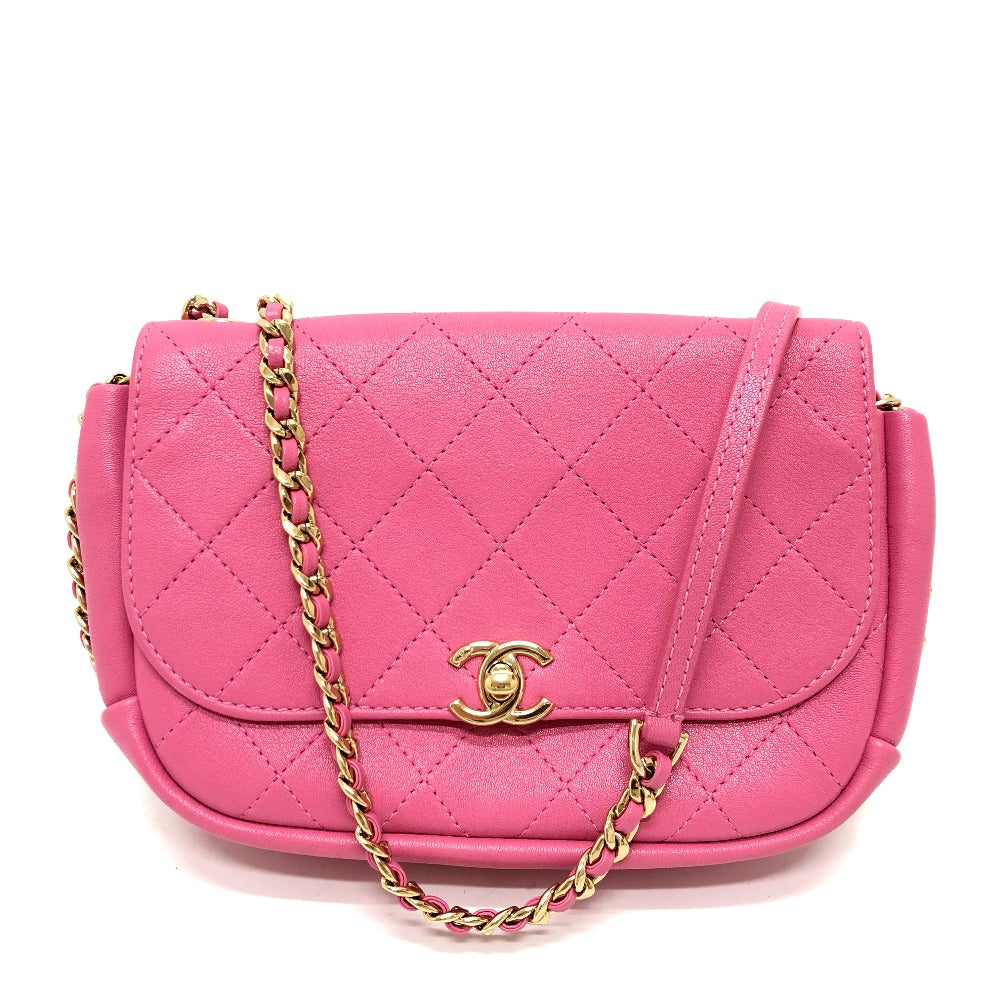 CHANEL AS0138 CC ココマーク エッジチェーン 斜め掛け バッグ カバン チェーンバッグ ショルダーバッグ カーフスキン レディース ピンク
