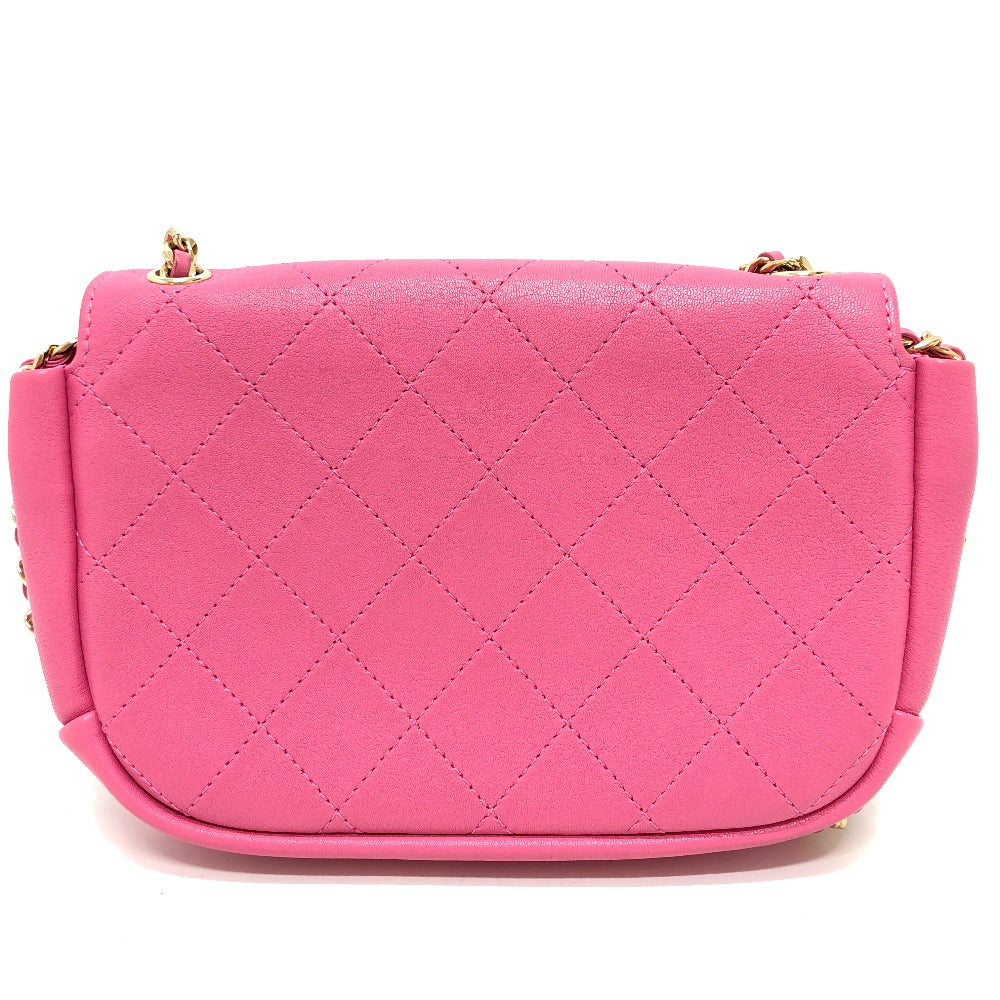 CHANEL AS0138 CC ココマーク エッジチェーン 斜め掛け バッグ カバン チェーンバッグ ショルダーバッグ カーフスキン レディース ピンク