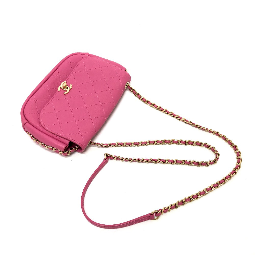 CHANEL AS0138 CC ココマーク エッジチェーン 斜め掛け バッグ カバン チェーンバッグ ショルダーバッグ カーフスキン レディース ピンク