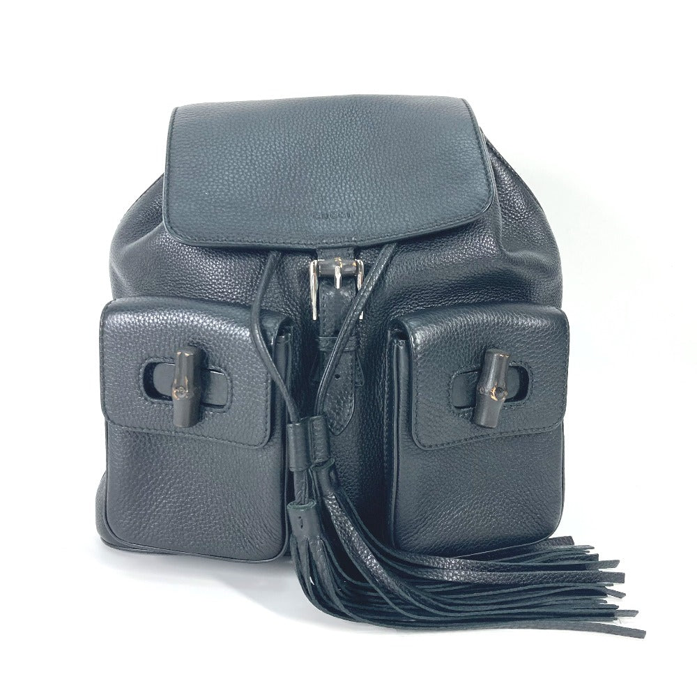 GUCCI 370833 バンブー バックパック フリンジ タッセル カバン リュックサック レザー レディース ブラック